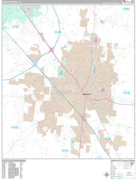 Murfreesboro Tennessee Wall Map Premium Style By Marketmaps