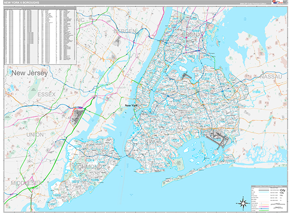 New York 5 Boroughs New York Wall Map (Premium Style) by MarketMAPS ...