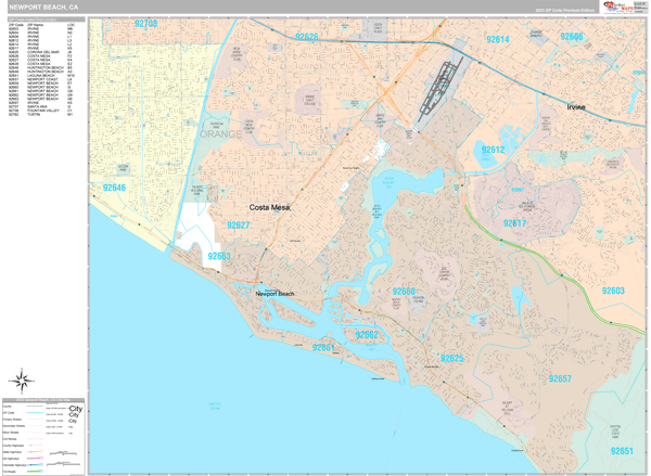 Newport Beach California Wall Map (Premium Style) by MarketMAPS - MapSales
