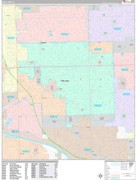 Oak Lawn Illinois Wall Map (Premium Style) by MarketMAPS - MapSales