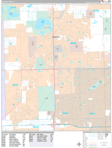 Orland Park Illinois Wall Map (Premium Style) by MarketMAPS - MapSales