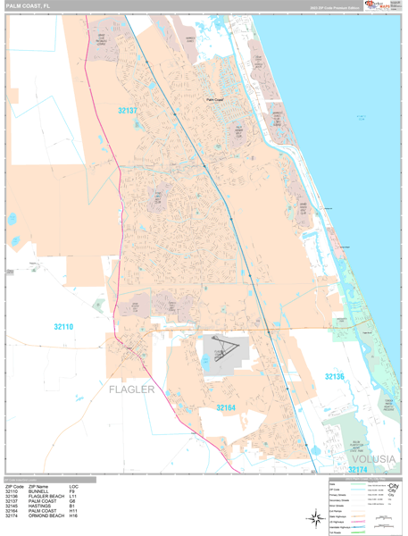 palm coast zip code map Palm Coast Florida Wall Map Premium Style By Marketmaps palm coast zip code map