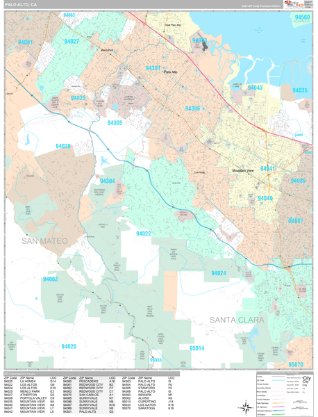 Palo Alto California Wall Map (Premium Style) by MarketMAPS