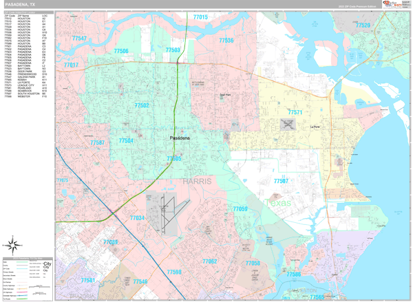Pasadena Texas Wall Map (Premium Style) by MarketMAPS - MapSales