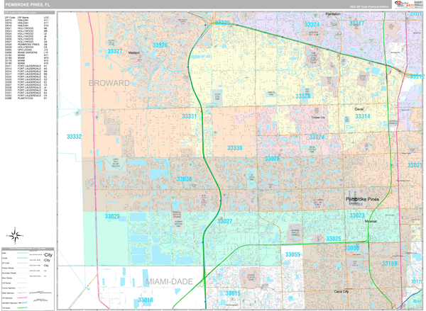 Pembroke Pines Florida Wall Map (Premium Style) by MarketMAPS - MapSales