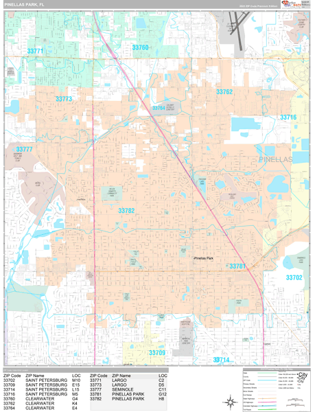 Pinellas Park Florida Wall Map (Premium Style) by MarketMAPS - MapSales