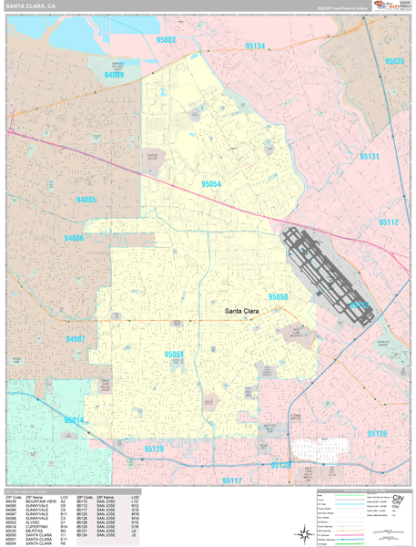 Santa Clara, CA Zip Code Map - Premium - MarketMAPS