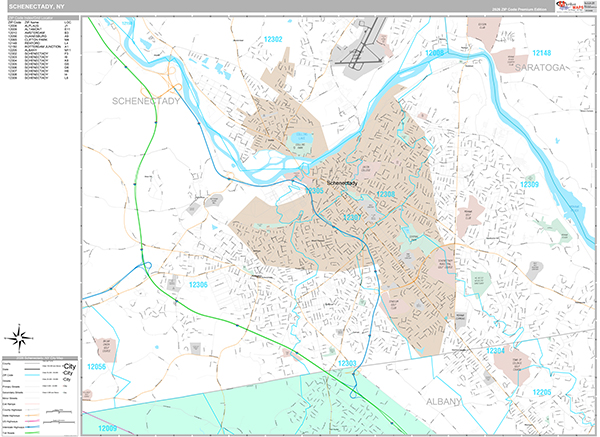Schenectady Wall Map