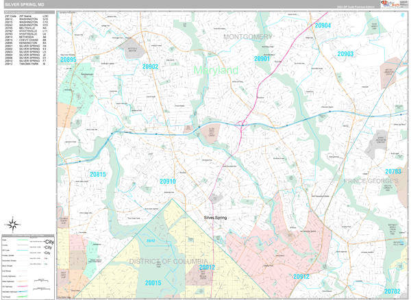 Silver Spring Maryland Wall Map (Premium Style) by MarketMAPS - MapSales