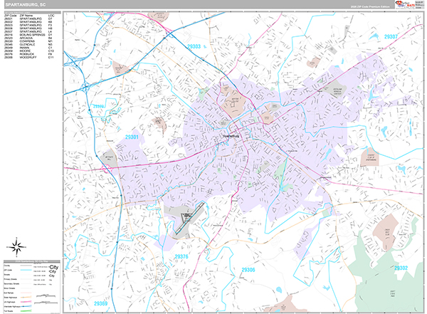 Spartanburg Wall Map