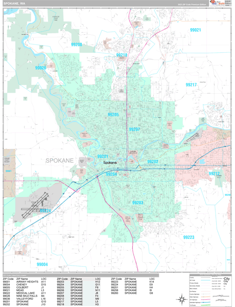 Spokane Washington 5 Digit Zip Code Maps Premium