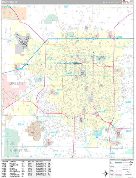 Springfield Wall Map
