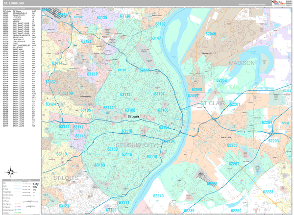 St. Louis, MO Zip Code Wall Maps