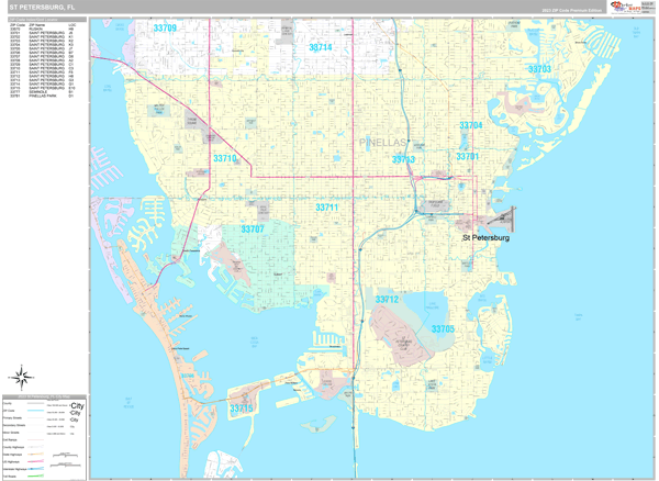 St. Petersburg Florida Wall Map (Premium Style) by MarketMAPS - MapSales