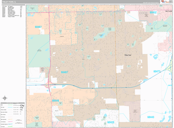 Tinley Park Illinois Wall Map (Premium Style) by MarketMAPS - MapSales