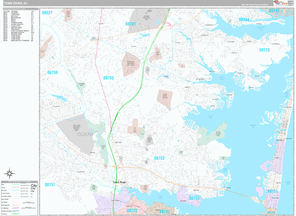 Toms River Wall Map - Premium - MarketMAPS