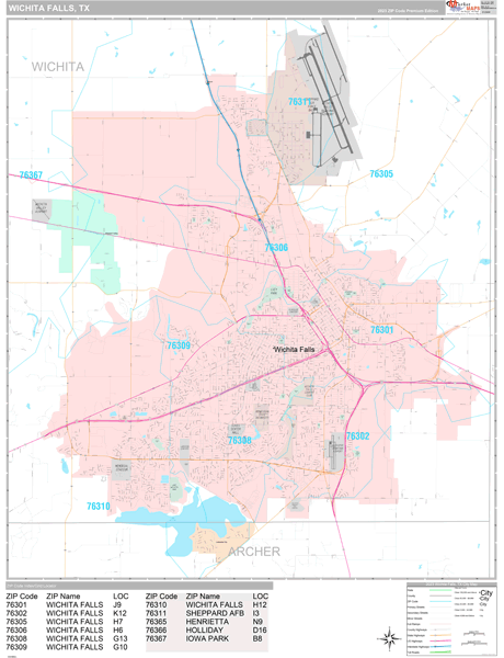 wichita falls zip code map Wichita Falls Texas Wall Map Premium Style By Marketmaps wichita falls zip code map