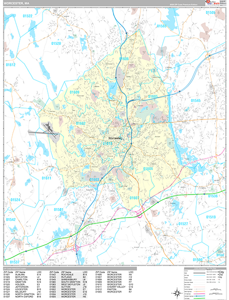 Worcester Wall Map