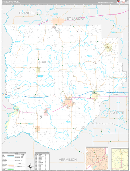 Acadia County, LA Wall Map