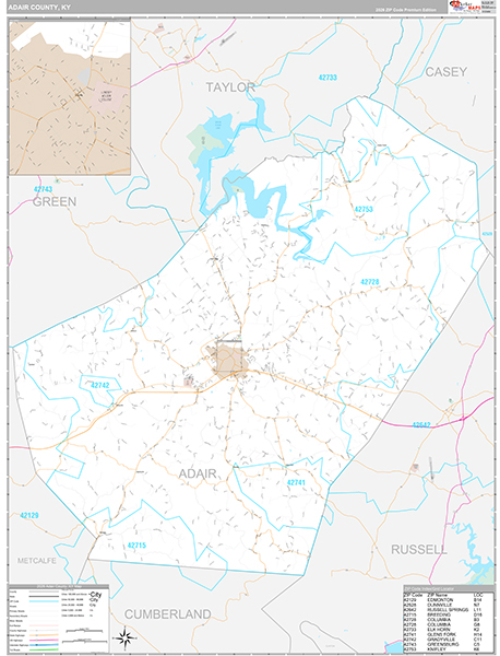 Adair County, KY Wall Map
