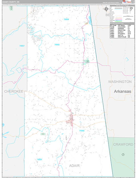 Adair County, OK Wall Map