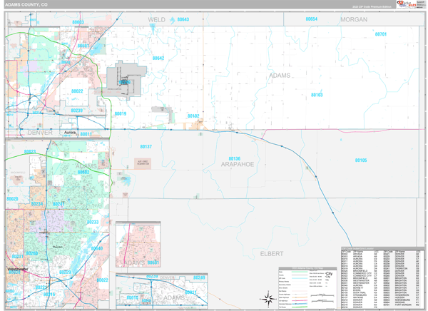 Adams County Co Wall Map Color Cast Style By Marketma