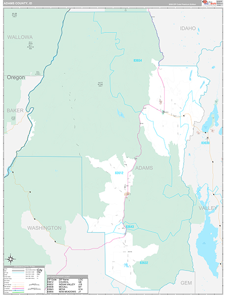 Adams County, ID Carrier Route Wall Map