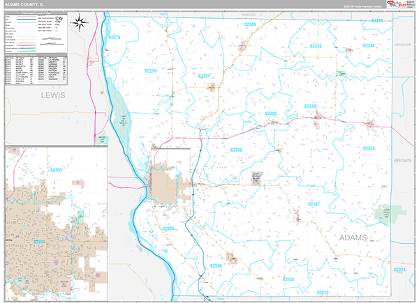 Adams County, IL Wall Map