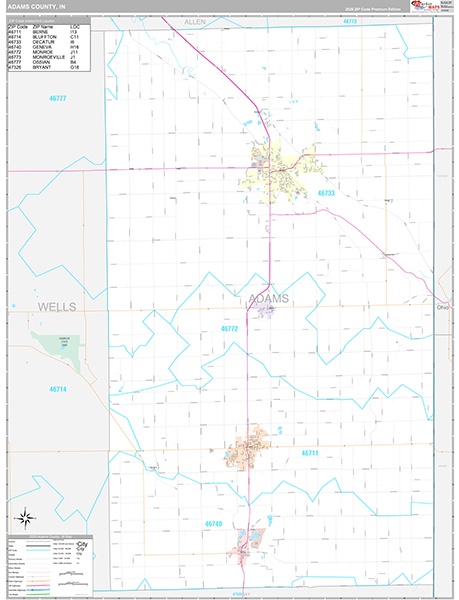 Adams County, IN Zip Code Map