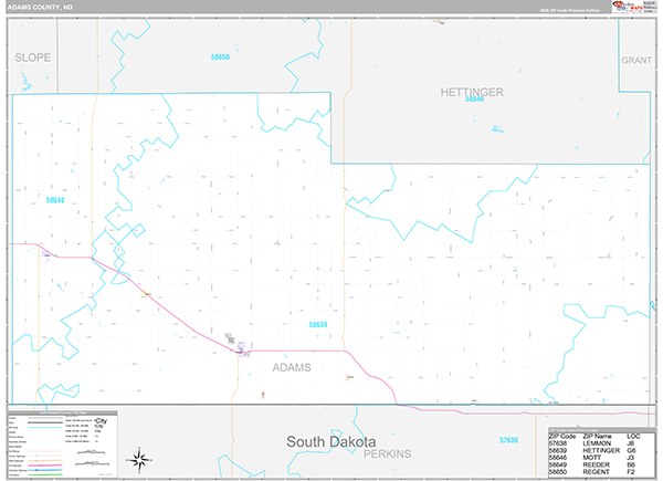 Adams County, ND Wall Map Premium Style