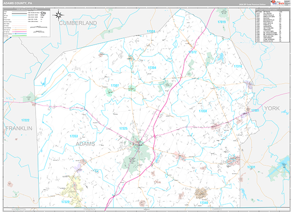 Adams County, PA Wall Map Premium Style