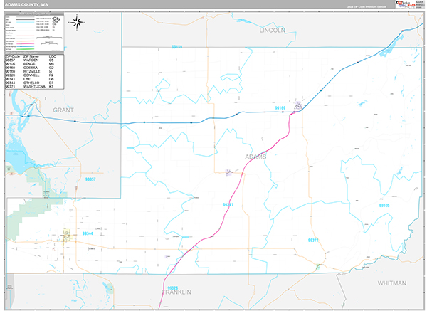 Adams County, WA Wall Map Premium Style