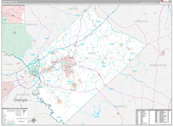 Aiken County, SC Wall Map