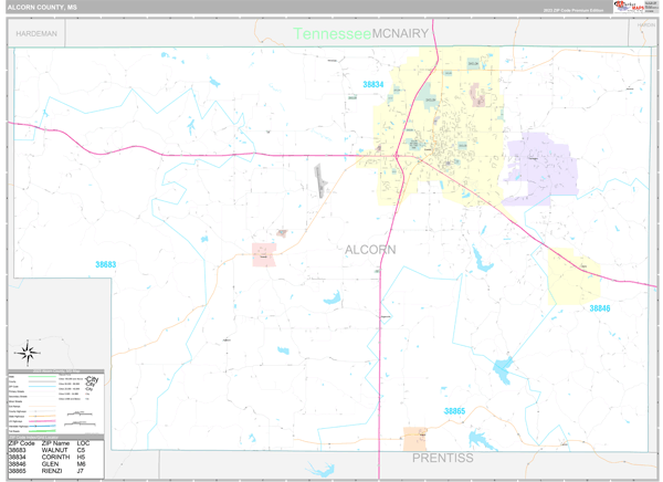 Alcorn County, MS Wall Map