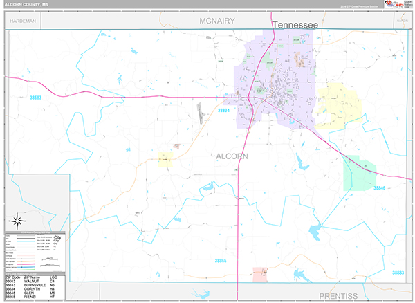 Alcorn County, MS Zip Code Map