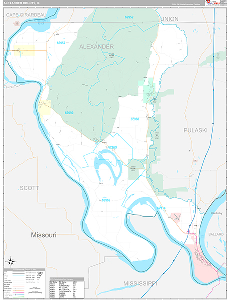 Alexander County, IL Zip Code Map
