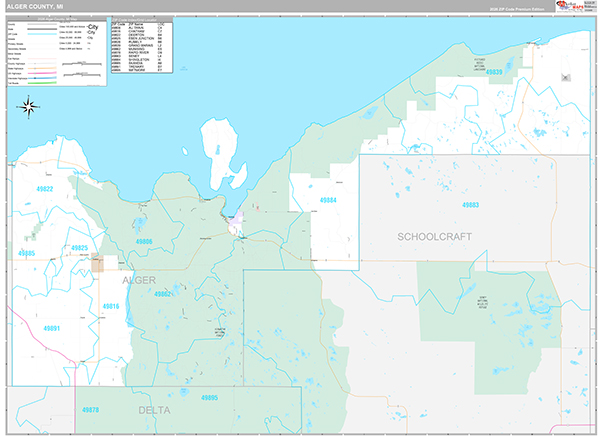 Alger County, MI Zip Code Map