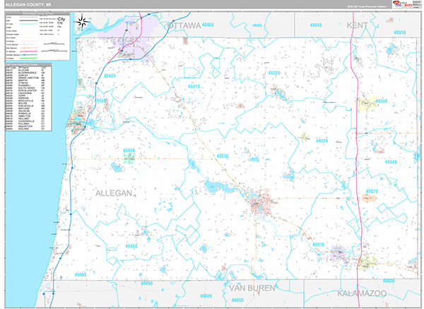 Allegan County, MI Zip Code Map