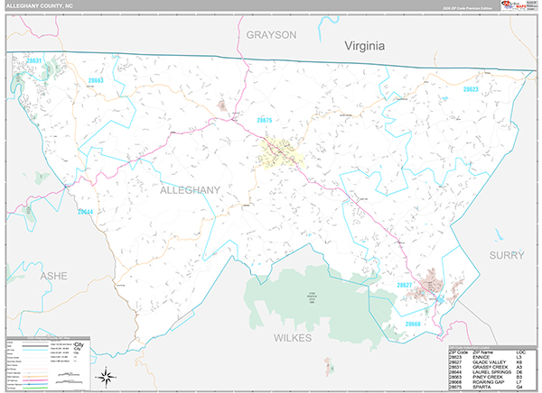 Alleghany County, NC Wall Map