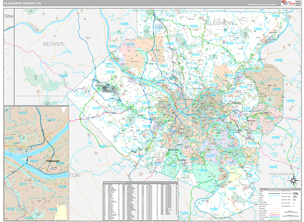 Allegheny County, PA Wall Map Premium Style
