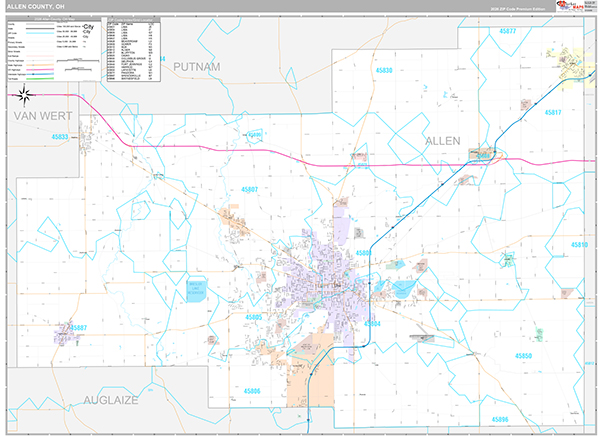 Allen County, OH Zip Code Map