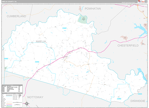 Amelia County, VA Wall Map