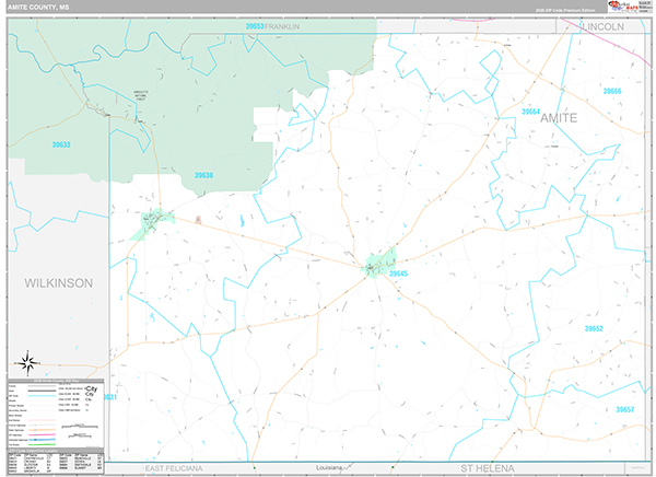 Amite County, MS Zip Code Map