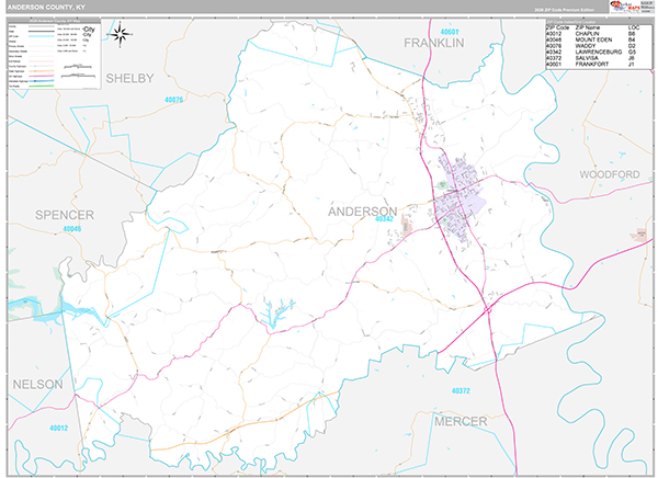 Anderson County, KY Zip Code Map