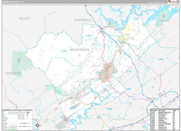 Anderson County, TN Zip Code Map