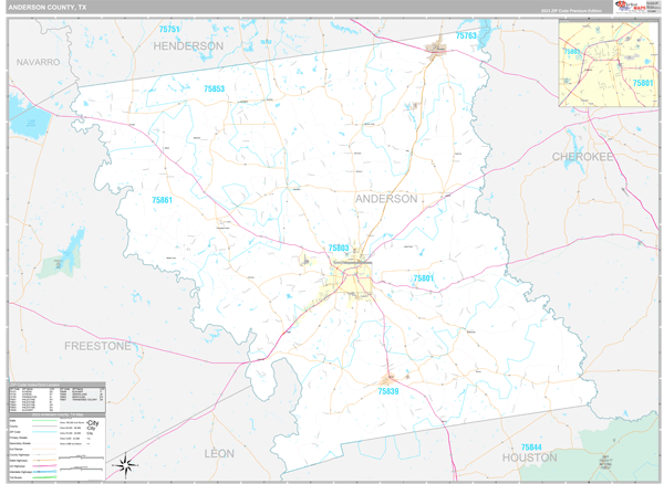 Anderson County, TX Wall Map