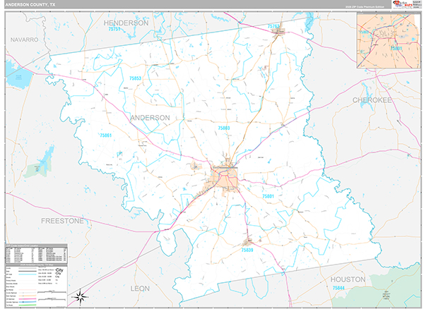 Anderson County, TX Zip Code Map