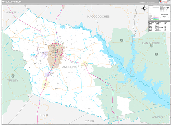 Angelina County, TX Zip Code Map