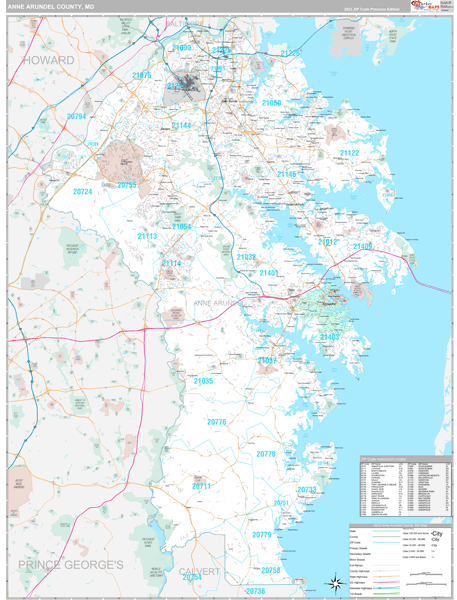 Anne Arundel County Wall Map - Premium - MarketMAPS