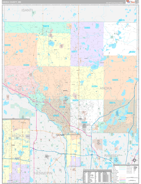 Anoka County, MN Wall Map Premium Style